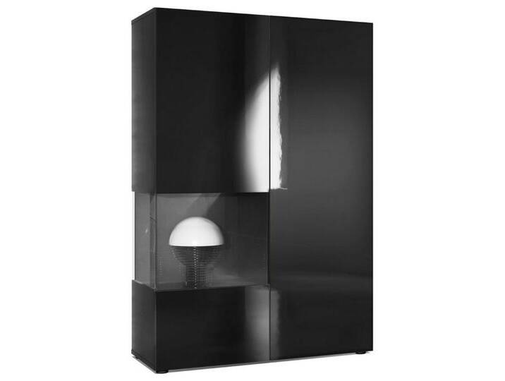 Vladon Standvitrine Morena (Standvitrine, mit 2 Türen dahinter ingesamt 7 Fächer) Schwarz matt/Schwarz Hochglanz (92 x 135 x 37 cm), schwarz von OTTO
