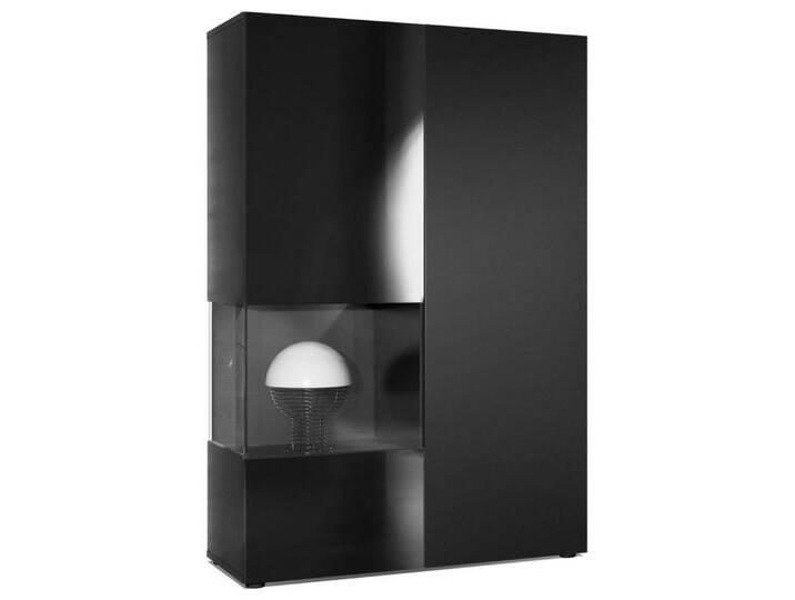 Vladon Standvitrine Morena (Standvitrine, mit 2 Türen dahinter ingesamt 7 Fächer) Schwarz matt/Schwarz Hochglanz (92 x 135 x 37 cm), schwarz von OTTO