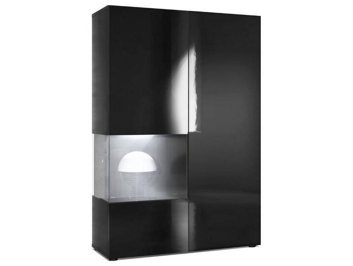Vladon Standvitrine Morena (Standvitrine, mit 2 Türen dahinter ingesamt 7 Fächer) Schwarz matt/Schwarz Hochglanz inkl. LED-Beleuchtung (92x135x37 cm), schwarz von OTTO