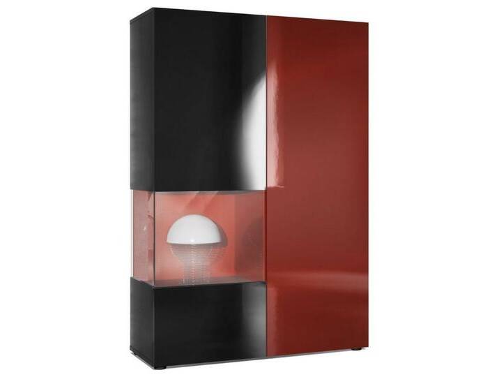 Vladon Standvitrine Morena (Standvitrine, mit 2 Türen dahinter ingesamt 7 Fächer) Schwarz matt&glänzend/Bordeaux glänzend mit Beleuchtung (92x135x37 cm), rot von OTTO