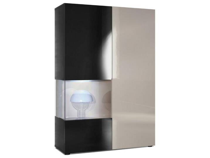 Vladon Standvitrine Morena (Standvitrine, mit 2 Türen dahinter ingesamt 7 Fächer) Schwarz matt&glänzend/Sandgrau glänzend mit Beleuchtung (92x135x37 cm), grau von OTTO