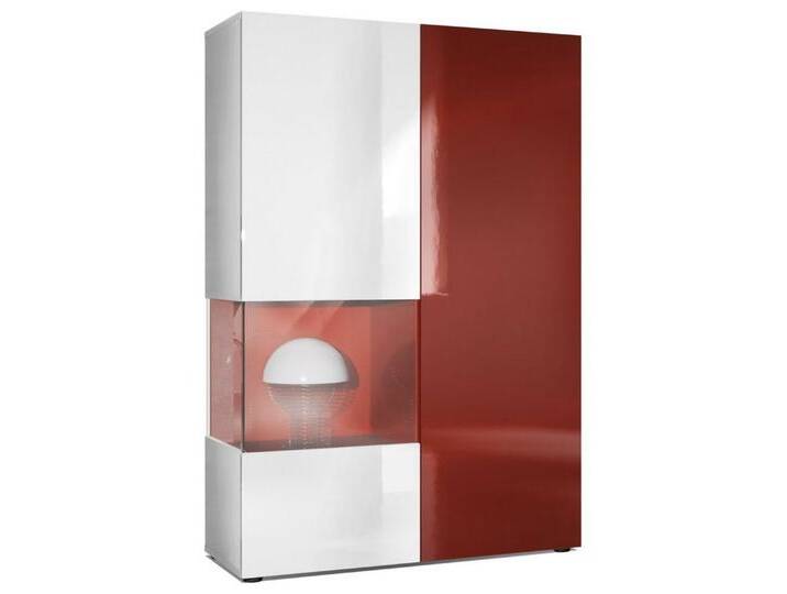 Vladon Standvitrine Morena (Standvitrine, mit 2 Türen dahinter ingesamt 7 Fächer) Weiß matt/Weiß Hochglanz/Bordeaux Hochglanz (92 x 135 x 37 cm), rot von OTTO