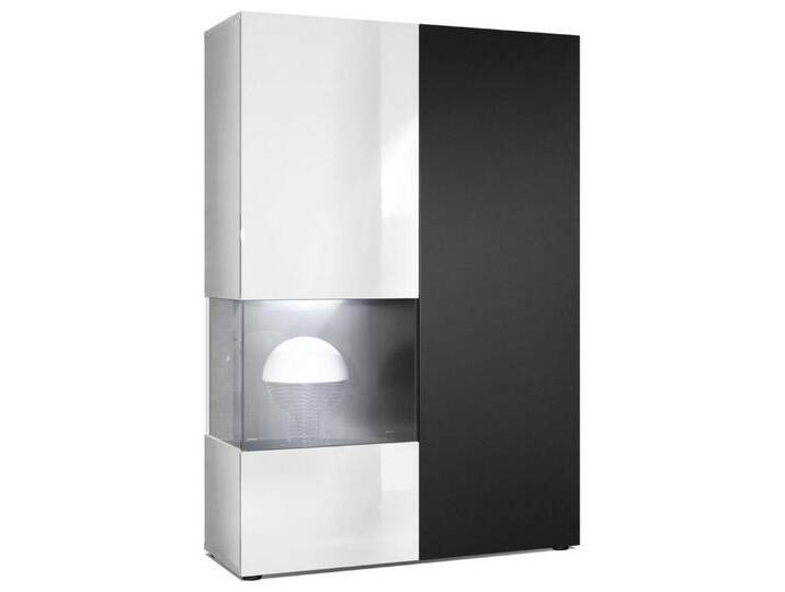 Vladon Standvitrine Morena (Standvitrine, mit 2 Türen dahinter ingesamt 7 Fächer) Weiß matt/Weiß glänzend/Schwarz matt mit Beleuchtung (92x135x37 cm), schwarz von OTTO