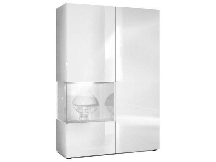 Vladon Standvitrine Morena (Standvitrine, mit 2 Türen dahinter ingesamt 7 Fächer) Weiß matt/Weiß glänzend/Weiß matt inkl. LED-Beleuchtung (92x135x37 cm), weiß von OTTO