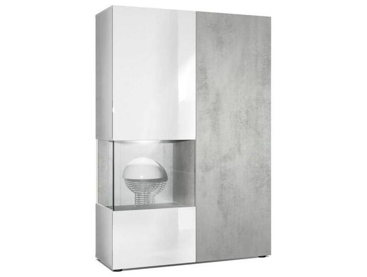 Vladon Standvitrine Morena (Standvitrine, mit 2 Türen dahinter ingesamt 7 Fächer) Weiß matt&glänzend/Beton Oxid Optik mit Beleuchtung (92x135x37 cm), grau von OTTO