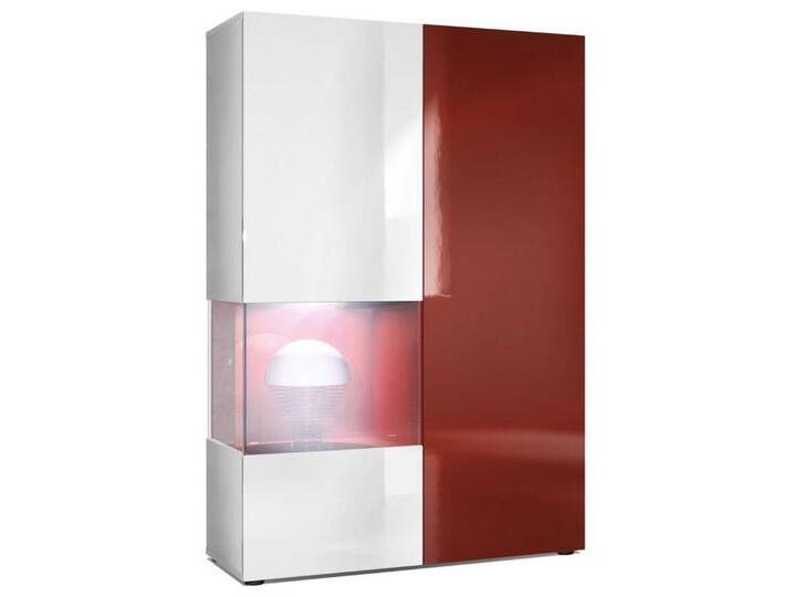 Vladon Standvitrine Morena (Standvitrine, mit 2 Türen dahinter ingesamt 7 Fächer) Weiß matt&glänzend/Bordeaux glänzend mit Beleuchtung (92x135x37 cm), rot von OTTO