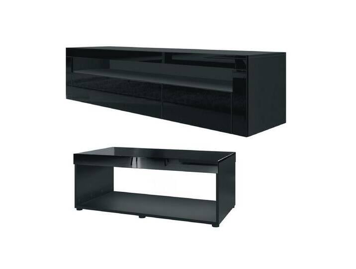 Vladon Wohnwand Berlin, (Wohnzimmer-Set, bestehend aus 1 TV Board und 1 Couchtisch), Schwarz matt/Schwarz Hochglanz, schwarz, Schwarz Hochglanz von OTTO