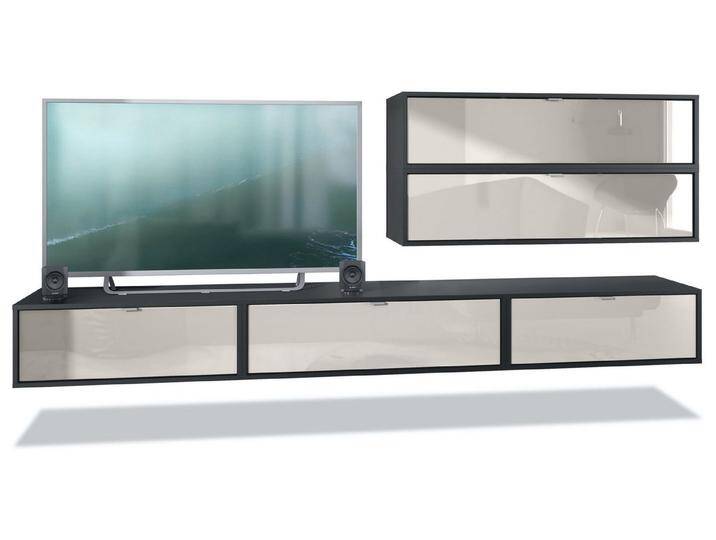 Vladon Wohnwand Lana V2, (Anbauwand, bestehend aus 5 Hängeelementen mit 12 Fächern), Schwarz matt/Sandgrau Hochglanz (260 x 150 x 37 cm), grau von OTTO