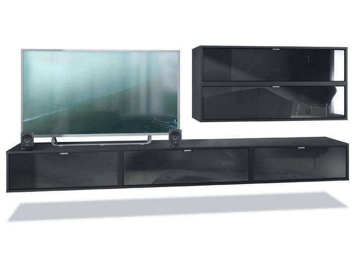 Vladon Wohnwand Lana V2, (Anbauwand, bestehend aus 5 Hängeelementen mit 12 Fächern), Schwarz matt/Schwarz Hochglanz (260 x 150 x 37 cm), schwarz von OTTO