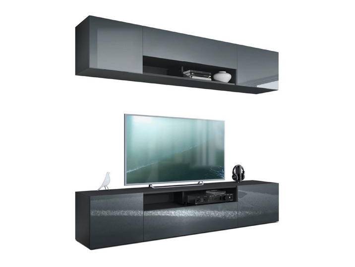 Vladon Wohnwand Mogan, (Anbauwand bestehend aus 2 TV-Boards, mit jeweils 2 Türen, 1 Klappe und 1 offenes Fach), Schwarz matt/Grau Hochglanz 2x (181 x 39 x 35 cm) von OTTO