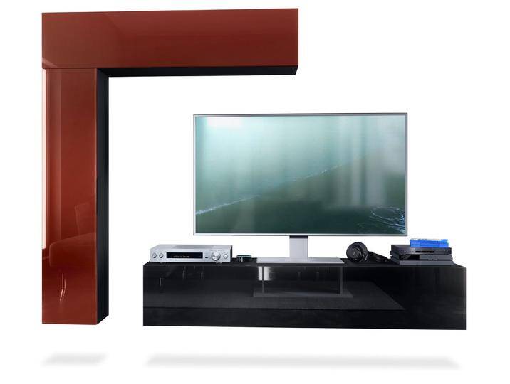 Vladon Wohnwand Taurito, (Anbauwand, mit Rückwand mit 2 Klappen und 1 Schrank), Schwarz matt/Bordeaux Hochglanz (320 x 182 x 39 cm), rot von OTTO