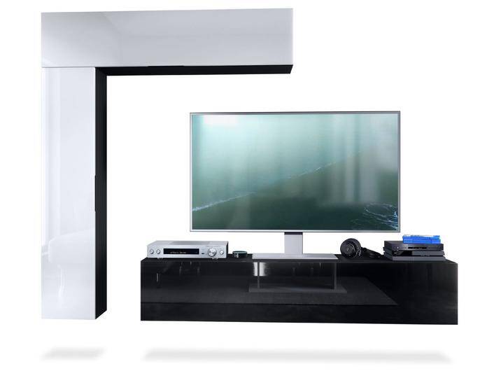Vladon Wohnwand Taurito, (Anbauwand, mit Rückwand mit 2 Klappen und 1 Schrank), Schwarz matt/Weiß Hochglanz (320 x 182 x 39 cm), weiß von OTTO