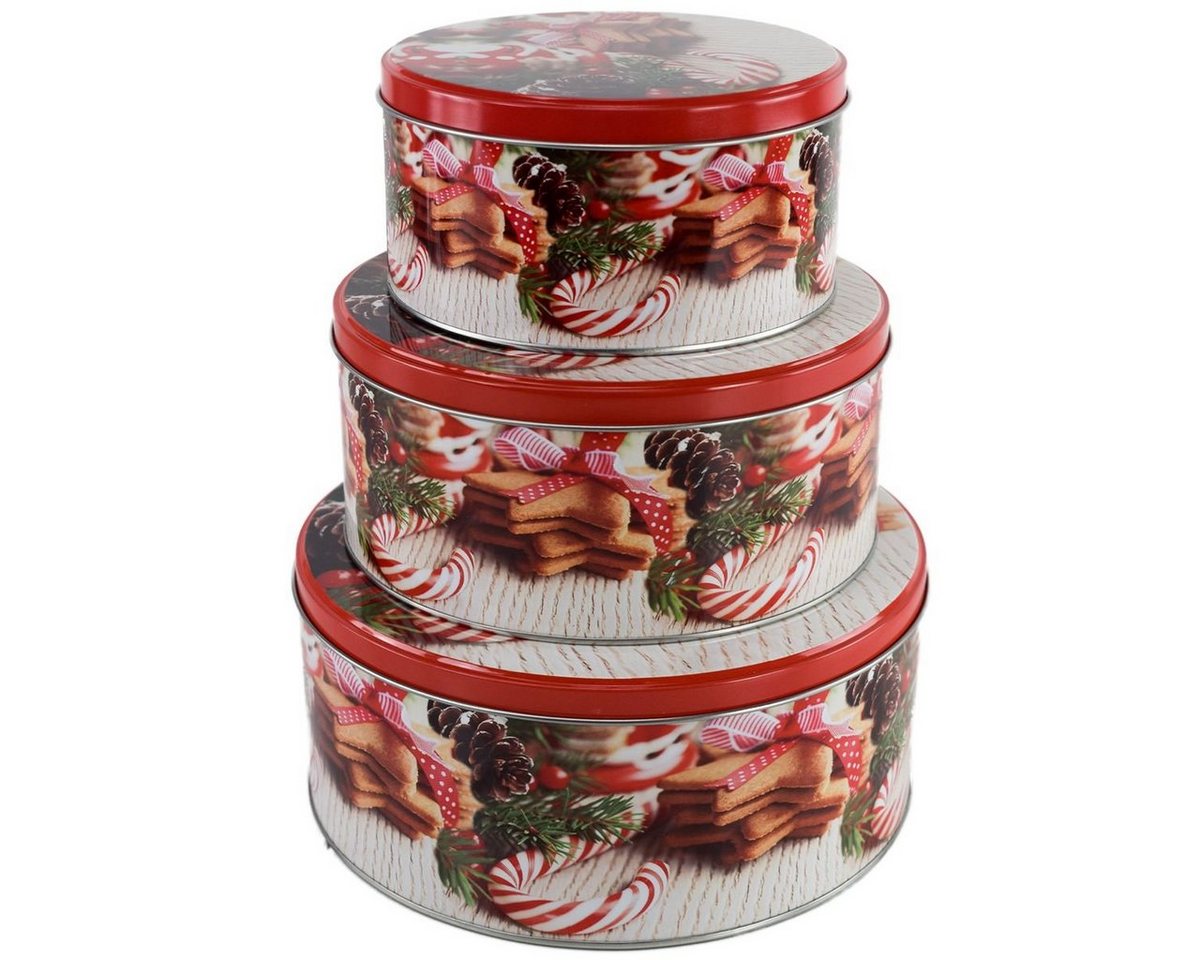 Jean Products Vorratsdose Metall Keksdosen mit Weihnachtsmotiv im Set mit 3 verschiedenen Größen, Metall, festlich gestaltet Jean Products Vorratsdose Metall Keksdosen mit Weihnachtsmotiv im Set mit 3 verschiedenen Größen, Metall, festlich gestaltet von Jean Products
