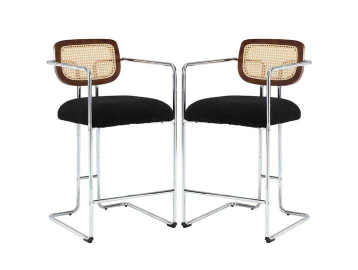 WAHSON OFFICE CHAIRS Barhocker 2er Set Rattan Küchenhocker mit Lehne Sitzfläche aus Teddystoff, schwarz, Schwarz WAHSON OFFICE CHAIRS Barhocker 2er Set Rattan Küchenhocker mit Lehne Sitzfläche aus Teddystoff, schwarz, Schwarz von OTTO