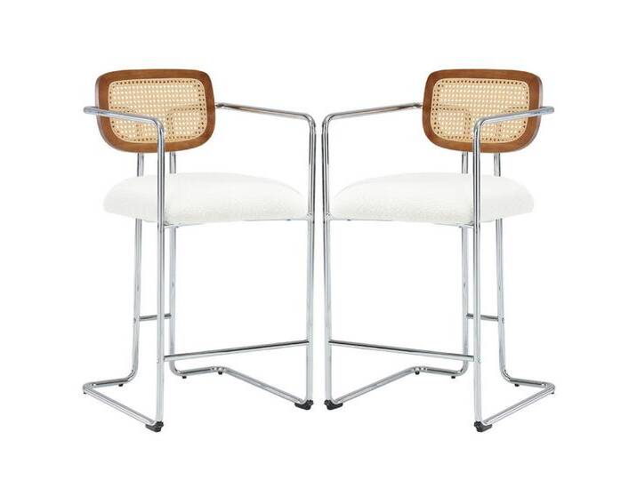 WAHSON OFFICE CHAIRS Barhocker 2er Set Rattan Küchenhocker mit Lehne Sitzfläche aus Teddystoff, weiß, Weiß WAHSON OFFICE CHAIRS Barhocker 2er Set Rattan Küchenhocker mit Lehne Sitzfläche aus Teddystoff, weiß, Weiß von OTTO