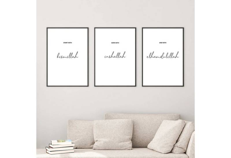 WANDKIND Poster Start with Bismillah 3er Set Premium P701, Islamisches Poster von WANDKIND