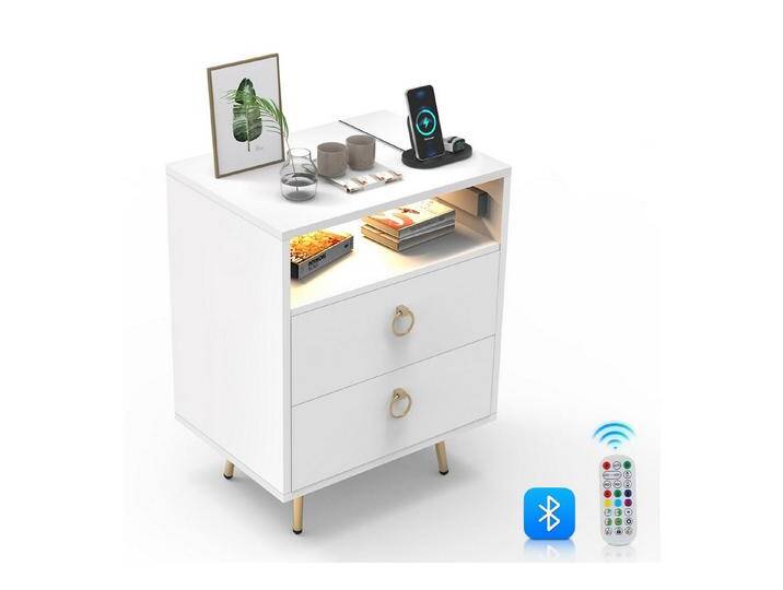 WILGOON Nachttisch Hochglanz Nachttisch mit LED-Beleuchtung, Beistelltisch, 2 Schubladen, 25 einstellbare Farben, Nachtschrank Schlafzimmer, 69x40x55 cm von OTTO