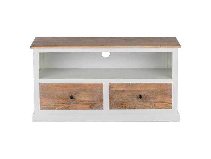 WOMO-DESIGN Sideboard Lowboard mit 2 Schubladen, handgefertigt aus Massivholz, Landhaus-Stil, TV Kommode Fernsehschrank Fernsehtisch Wohnzimmerschrank Vintage, beige braun von OTTO