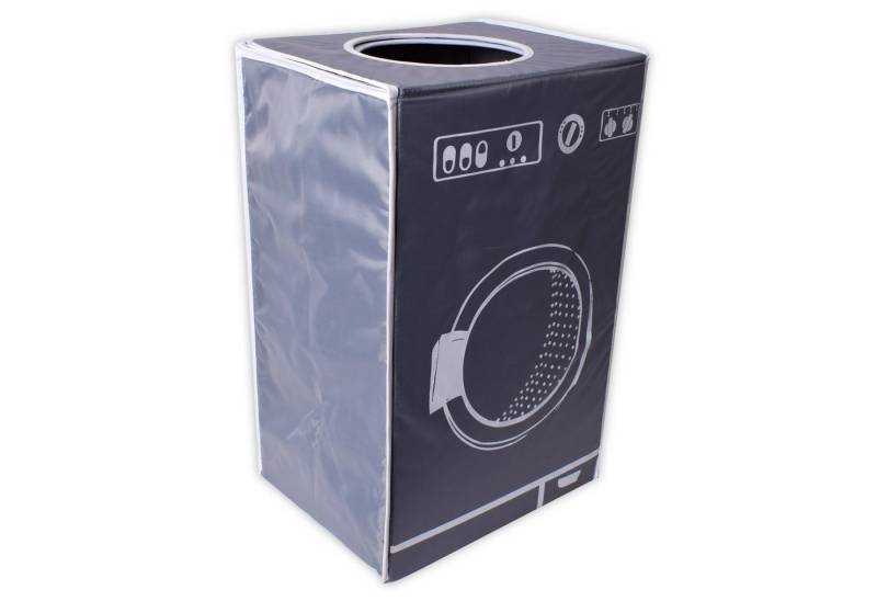 TE-Trend Wäschesortierer 50 l Wäschekorb textile Wäschebox grau mit Deckel (mit integriertem Deckel), faltbar, mit Abwurföffnung im Deckel von TE-Trend