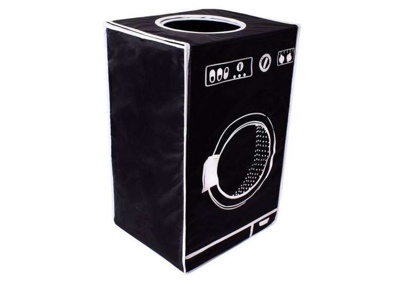 TE-Trend Wäschesortierer 50 l Wäschekorb textile Wäschebox schwarz mit Deckel (mit integriertem Deckel), faltbar, mit Abwurföffnung im Deckel von Te-Trend
