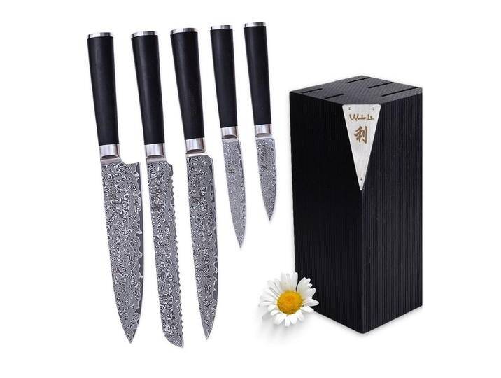 Wakoli Magnet-Messerblock Culinary Noir 6-teiliges Set I 5 Damast Küchenmesser und Einsteckblock von OTTO