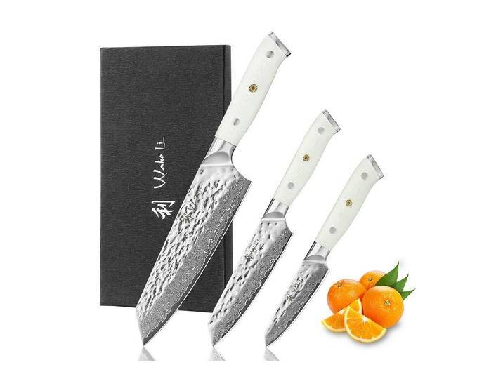 Wakoli Messer-Set Perle Blanche Damast 3-tlg.Küchenmesserset G10 Griffe in Geschenkbox (3er Damastmesser-Set, 3-tlg., 3er Damastmesser-Set), Hammerschlag-Klinge von OTTO