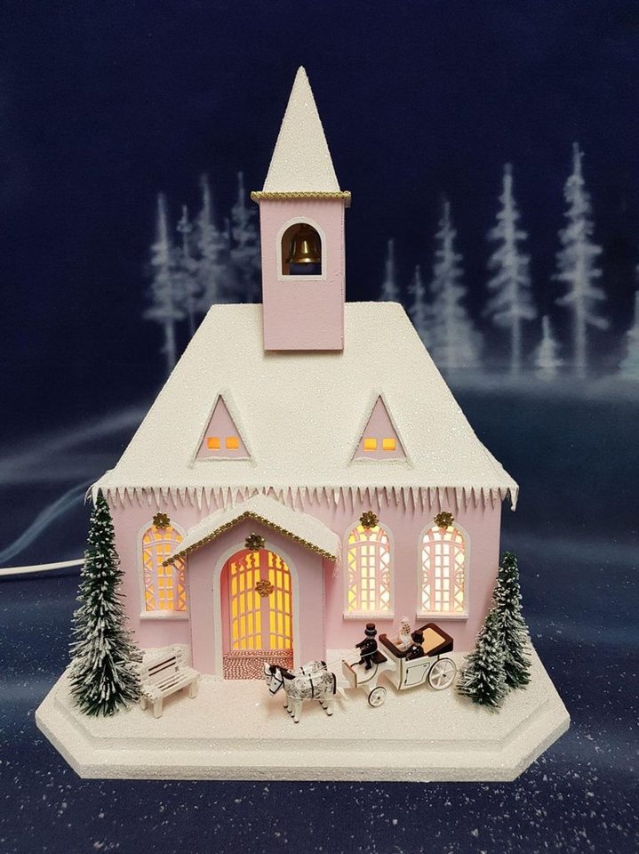 Weihnachtshaus Lichterhaus Rosa Kirche mit Hochzeitskutsche LxBxH 40x18,5x38cm NEU von OTTO