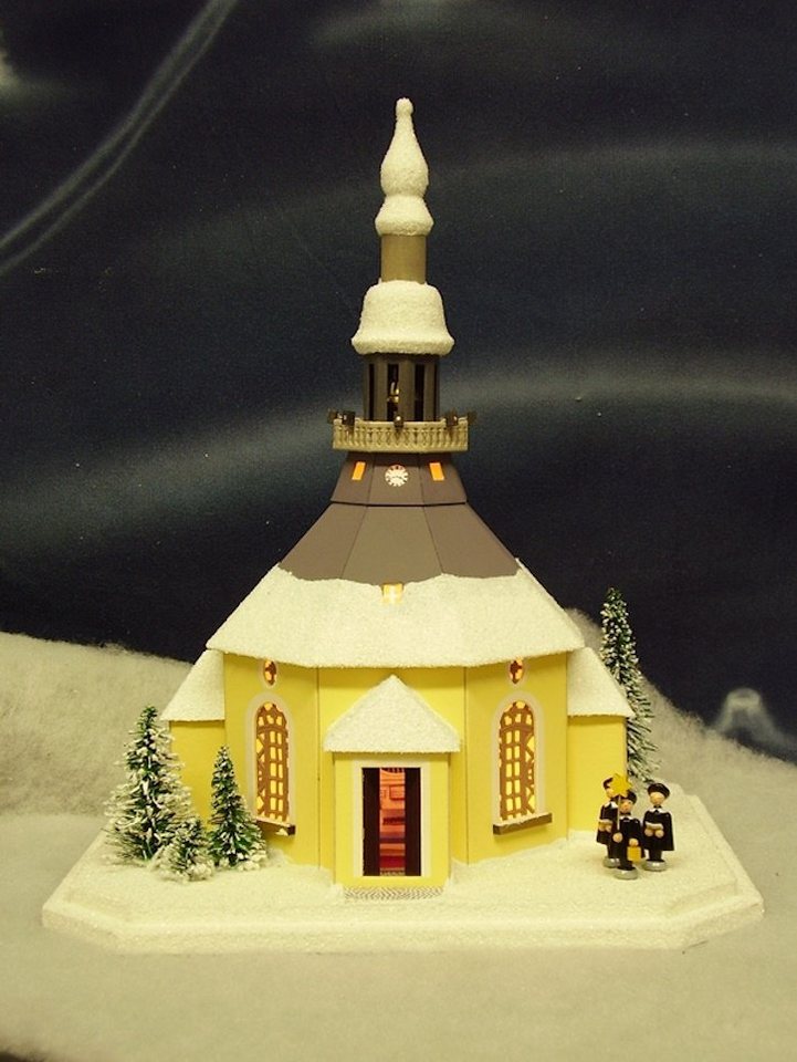 Weihnachtshaus Lichterhaus Seiffener Kirche mit Kurrende, weiß -gold LxBxH ca 29 x von OTTO