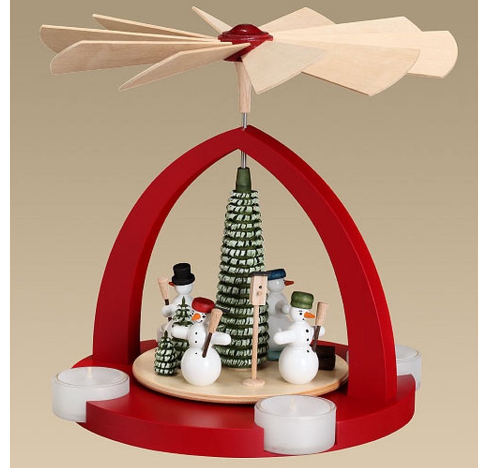 Weihnachtspyramide Tischpyramide Schneemänner rubinrot Teelicht Höhe 23cm NEU von OTTO