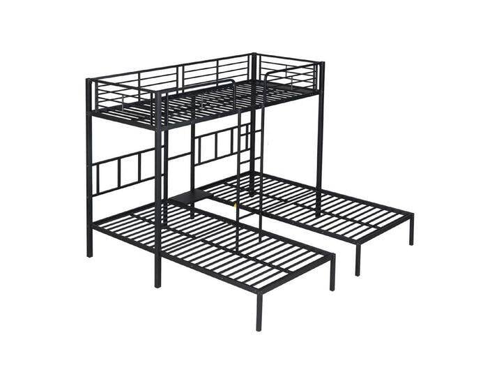 Welikera Etagenbett Dreifaches Eisenbett mit Leiter,Fallschutzgitter,Tisch,90x200cm*3, Dreierbett,Etagenbett für Kinder,Jugendliche,Schwarz von OTTO