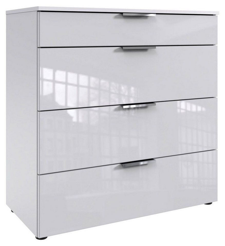 Wimex Schubkastenkommode Level (4 Schubladen, 1 St., moderne Optik, Glasfront, chromfarbene Metallgriffe), 81x41x84cm Weiß / Glasweiß von Wimex
