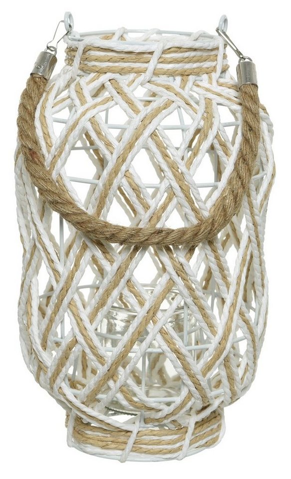 Windlicht GERITESSA, Ø 18 cm, H 30 cm, Weiß, Braun, Juteseil, Windlichtglas, mit Seilgriff von OTTO