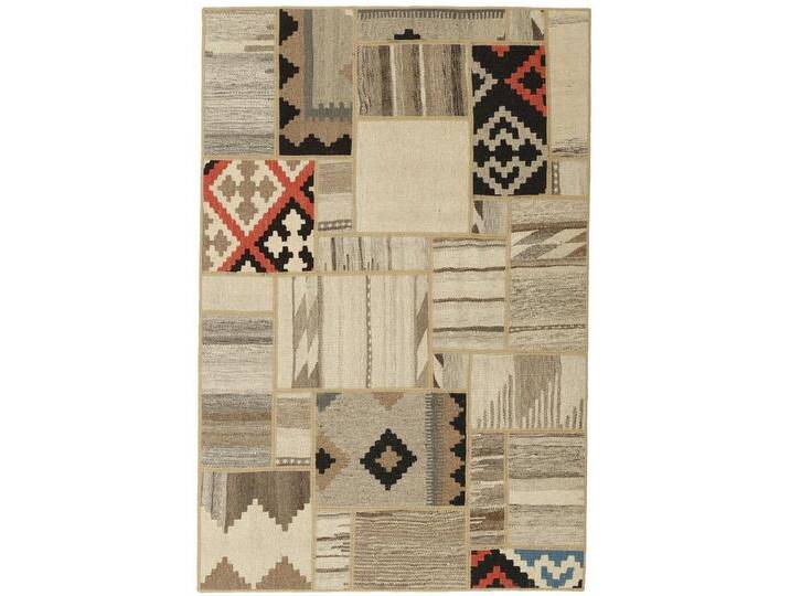 Wohnando Teppich MY-RUG Perserteppich Patchwork Geometrische Muster creme 150x100cm, Rechteckig, Höhe: 10 mm, Handgeknüpfter Teppich,Handgesponnene Wolle von OTTO