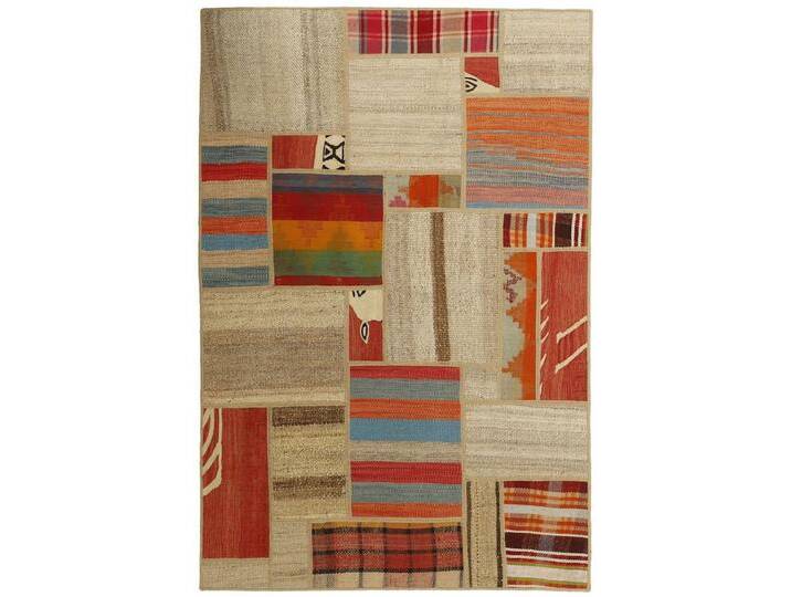 Wohnando Teppich MY-RUG Perserteppich Patchwork Geometrische Muster creme 150x100cm, Rechteckig, Höhe: 10 mm, Handgeknüpfter Teppich,Handgesponnene Wolle von OTTO