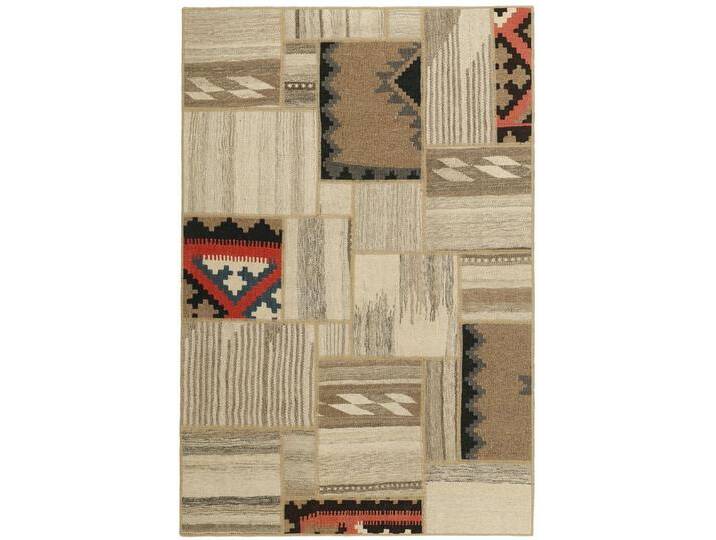 Wohnando Teppich MY-RUG Perserteppich Patchwork Geometrische Muster creme 150x100cm, Rechteckig, Höhe: 10 mm, Handgeknüpfter Teppich,Handgesponnene Wolle von OTTO