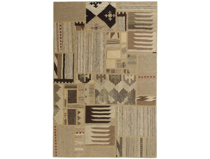 Wohnando Teppich MY-RUG Perserteppich Patchwork Geometrische Muster creme 150x100cm, Rechteckig, Höhe: 10 mm, Handgeknüpfter Teppich,Handgesponnene Wolle von OTTO