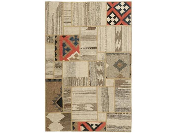 Wohnando Teppich MY-RUG Perserteppich Patchwork Geometrische Muster creme 150x100cm, Rechteckig, Höhe: 10 mm, Handgeknüpfter Teppich,Handgesponnene Wolle von OTTO