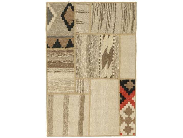 Wohnando Teppich MY-RUG Perserteppich Patchwork Geometrische Muster creme 90x60cm, Rechteckig, Höhe: 10 mm, Handgeknüpfter Teppich,Handgesponnene Wolle von OTTO