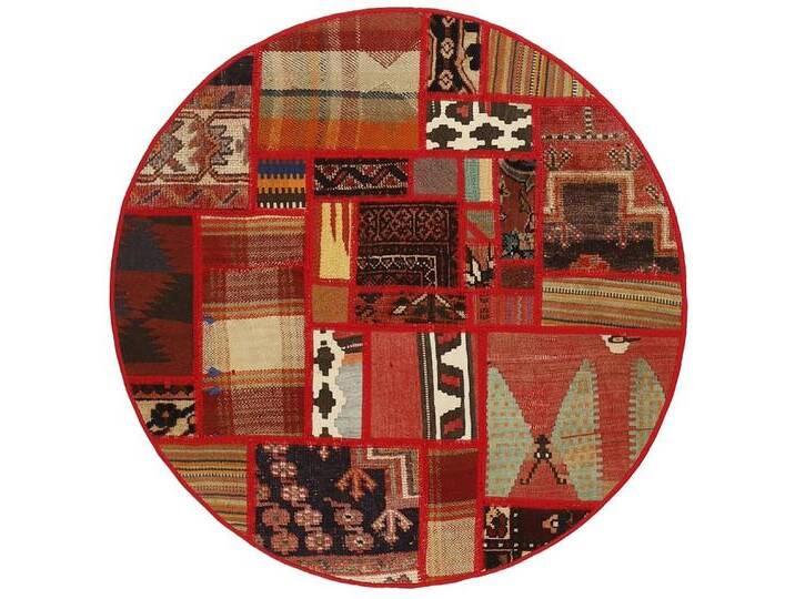 Wohnando Teppich MY-RUG Perserteppich Patchwork Geometrische Muster rot 100x100cm, Rund, Höhe: 10 mm, Handgeknüpfter Teppich,Handgesponnene Wolle Wohnando Teppich MY-RUG Perserteppich Patchwork Geometrische Muster rot 100x100cm, Rund, Höhe: 10 mm, Handgeknüpfter Teppich,Handgesponnene Wolle von OTTO