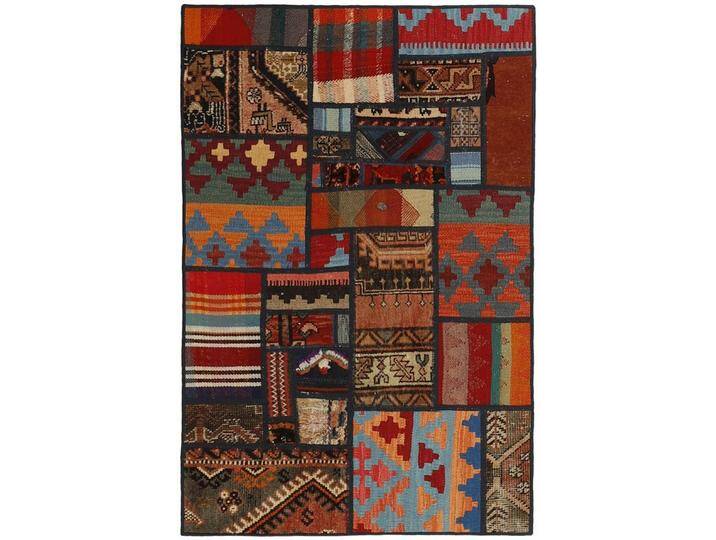 Wohnando Teppich MY-RUG Perserteppich Patchwork Geometrische Muster rot 120x80cm, Rechteckig, Höhe: 10 mm, Handgeknüpfter Teppich,Handgesponnene Wolle von OTTO