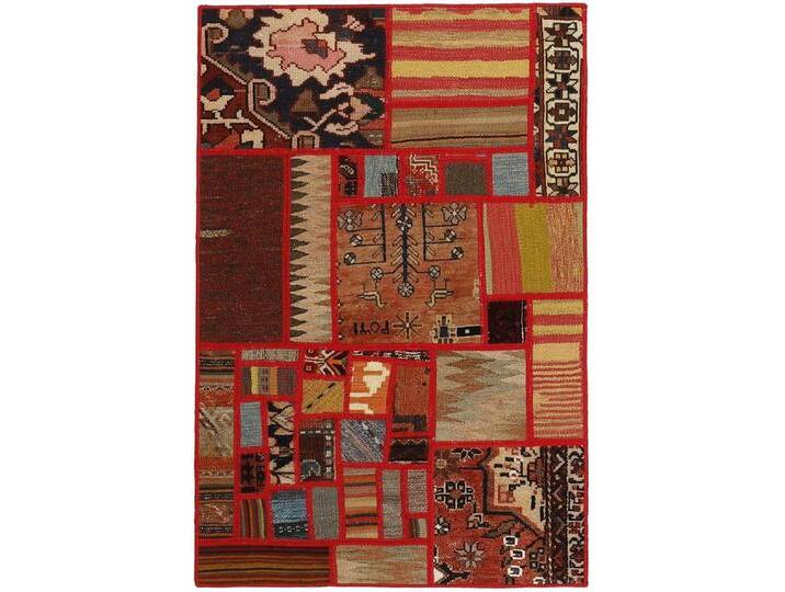 Wohnando Teppich MY-RUG Perserteppich Patchwork Geometrische Muster rot 120x80cm, Rechteckig, Höhe: 10 mm, Handgeknüpfter Teppich,Handgesponnene Wolle von OTTO