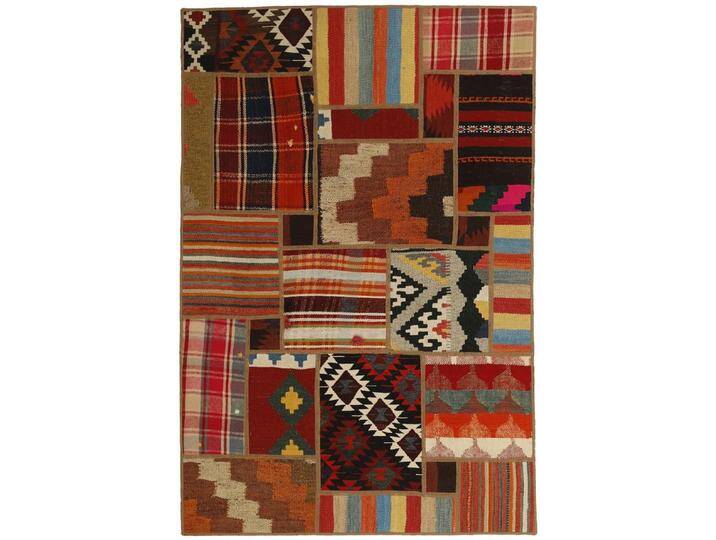 Wohnando Teppich MY-RUG Perserteppich Patchwork Geometrische Muster rot 150x100cm, Rechteckig, Höhe: 10 mm, Handgeknüpfter Teppich,Handgesponnene Wolle von OTTO