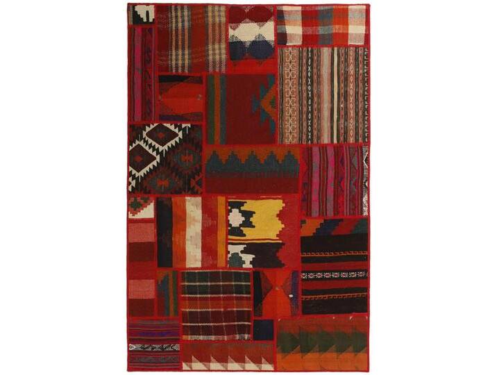 Wohnando Teppich MY-RUG Perserteppich Patchwork Geometrische Muster rot 150x100cm, Rechteckig, Höhe: 10 mm, Handgeknüpfter Teppich,Handgesponnene Wolle von OTTO