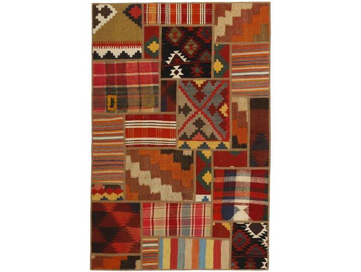 Wohnando Teppich MY-RUG Perserteppich Patchwork Geometrische Muster rot 150x100cm, Rechteckig, Höhe: 10 mm, Handgeknüpfter Teppich,Handgesponnene Wolle von OTTO