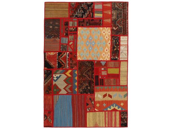 Wohnando Teppich MY-RUG Perserteppich Patchwork Geometrische Muster rot 150x100cm, Rechteckig, Höhe: 10 mm, Handgeknüpfter Teppich,Handgesponnene Wolle von OTTO