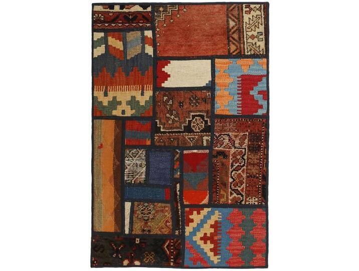 Wohnando Teppich MY-RUG Perserteppich Patchwork Geometrische Muster rot 90x60cm, Rechteckig, Höhe: 10 mm, Handgeknüpfter Teppich,Handgesponnene Wolle von OTTO