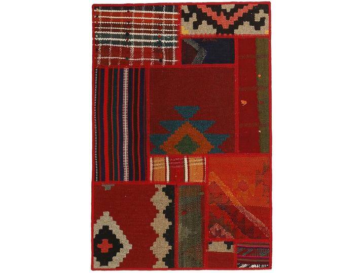 Wohnando Teppich MY-RUG Perserteppich Patchwork Geometrische Muster rot 90x60cm, Rechteckig, Höhe: 10 mm, Handgeknüpfter Teppich,Handgesponnene Wolle von OTTO