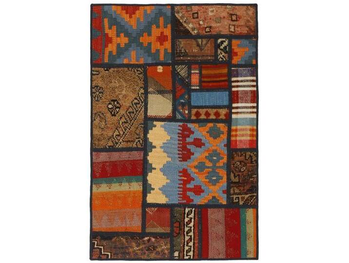 Wohnando Teppich MY-RUG Perserteppich Patchwork Geometrische Muster rot 90x60cm, Rechteckig, Höhe: 10 mm, Handgeknüpfter Teppich,Handgesponnene Wolle von OTTO