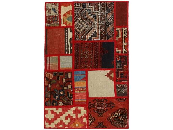 Wohnando Teppich MY-RUG Perserteppich Patchwork Geometrische Muster rot 90x60cm, Rechteckig, Höhe: 10 mm, Handgeknüpfter Teppich,Handgesponnene Wolle von OTTO