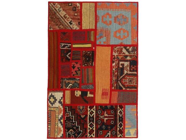 Wohnando Teppich MY-RUG Perserteppich Patchwork Geometrische Muster rot 90x60cm, Rechteckig, Höhe: 10 mm, Handgeknüpfter Teppich,Handgesponnene Wolle von OTTO